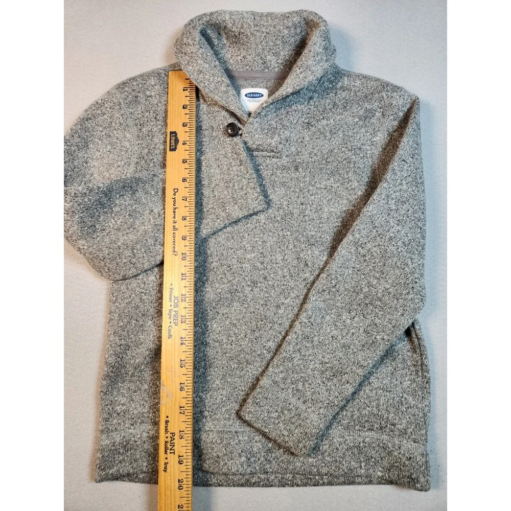 Old Navy Boys Grey Marl Shawl Collar Fleece Pullover Sweater Size M 8 275289-00